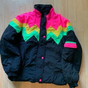 Vintage 90s winter coat neon color block XL 14/16